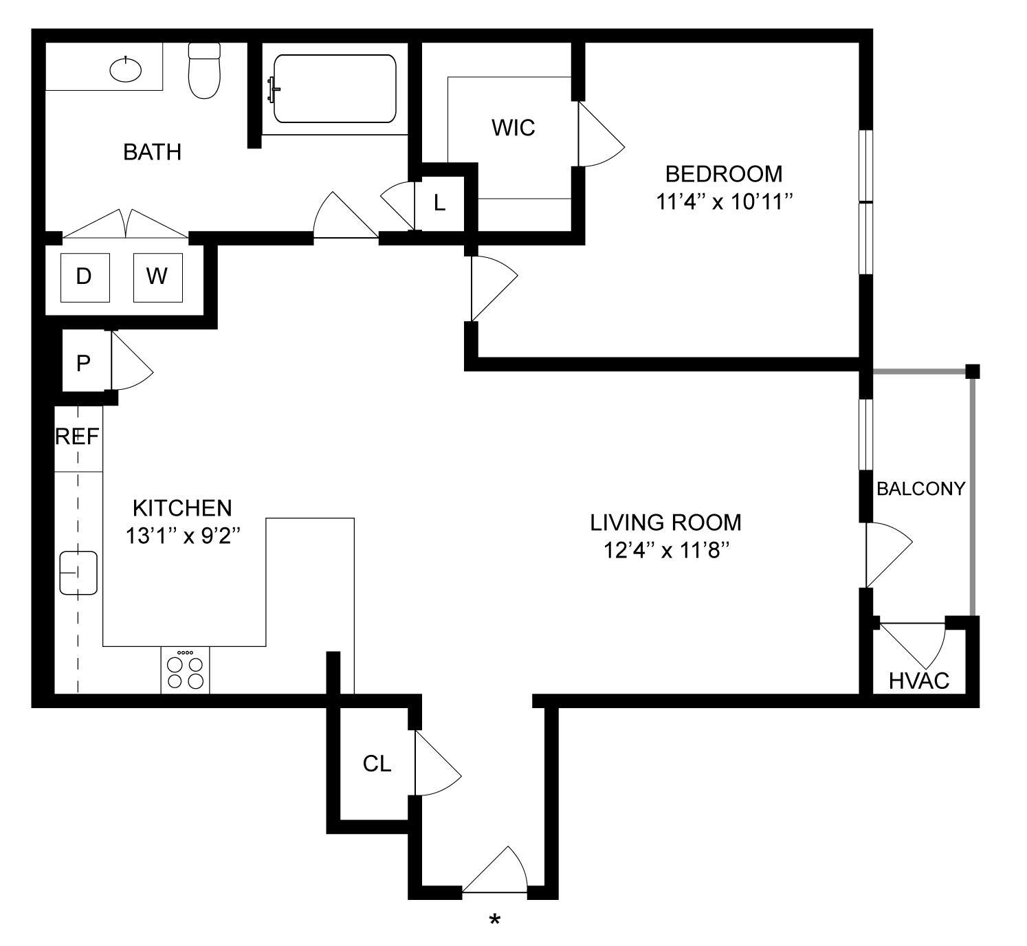 Floorplan for Apartment #01-B23, 1 bedroom unit at Halstead Hopkinton
