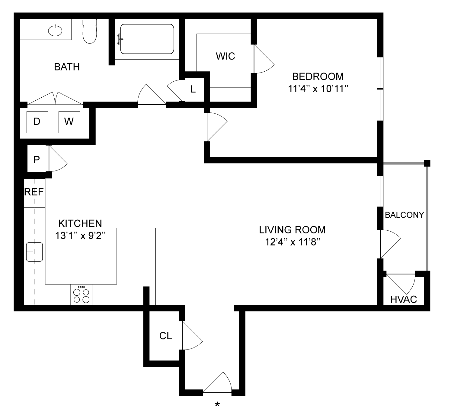 Floorplan for Apartment #01-B13, 1 bedroom unit at Halstead Hopkinton