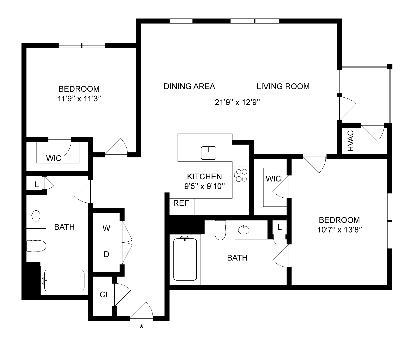 Floorplan for Apartment #01-A21, 2 bedroom unit at Halstead Hopkinton