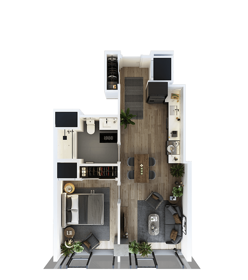 Rendering of the 1 Bed-1 Bath-LT-11 Floor Plan