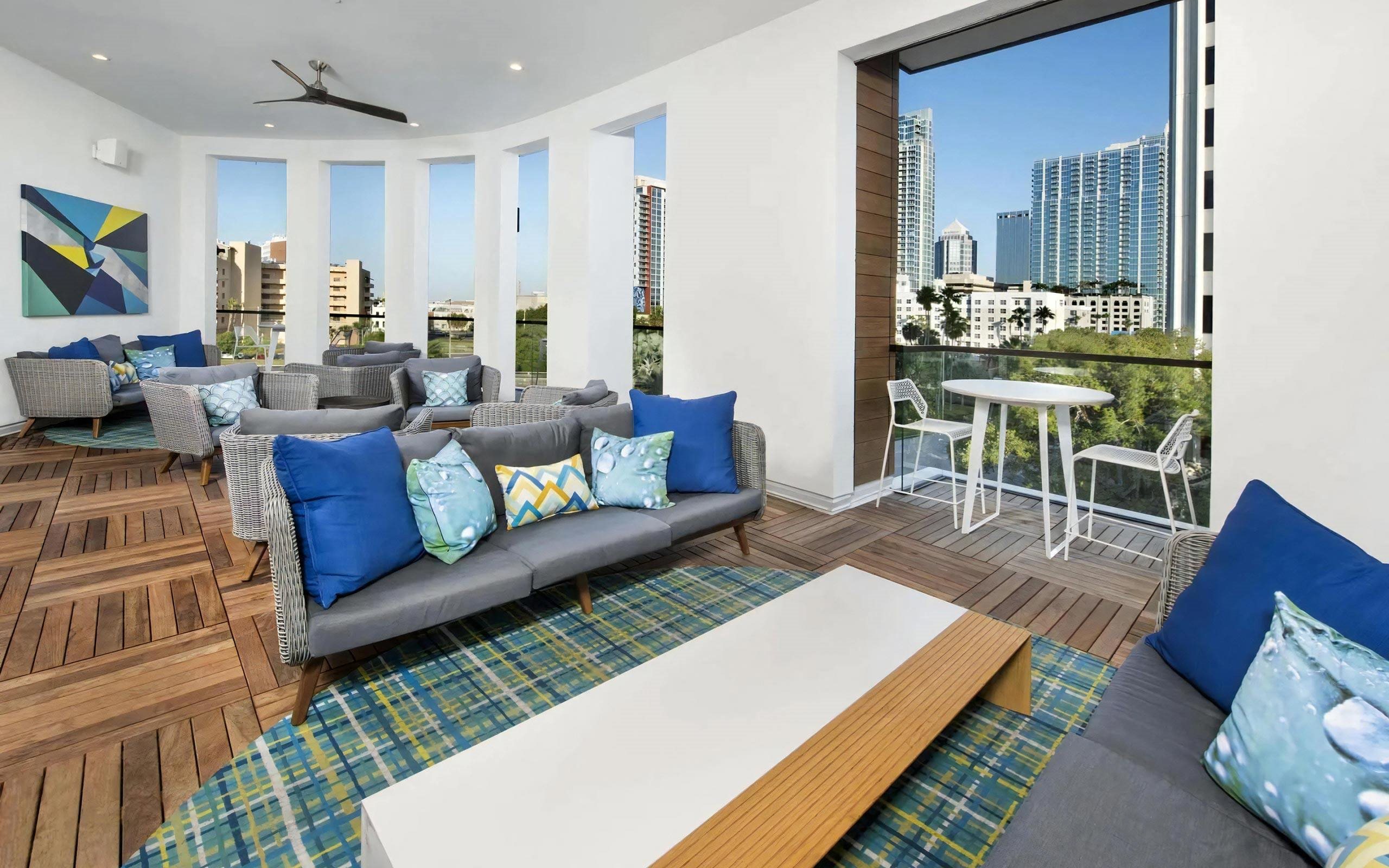 Open-Air Sky Lounge with City Views and Modern Outdoor Seating