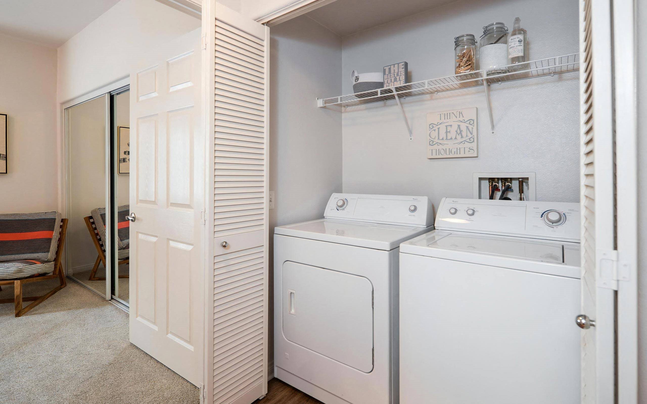 Full-Size In-Unit Washer And Dryer With Storage Shelf
