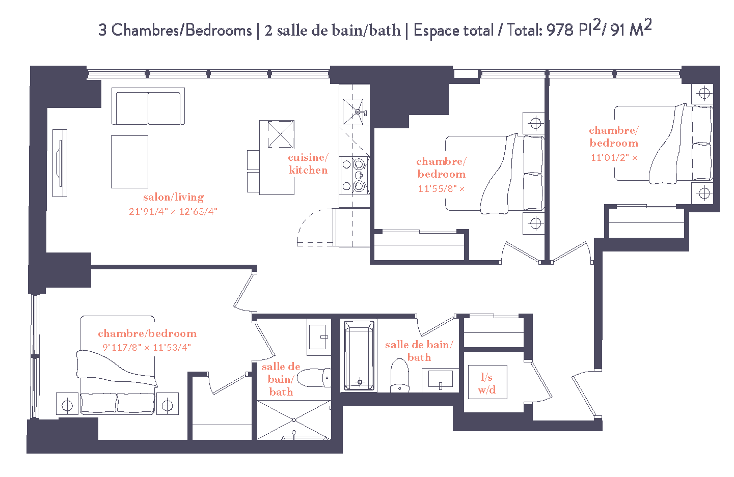 A floor plan of a 2-bedroom apartment with a total area of 156 square meters.