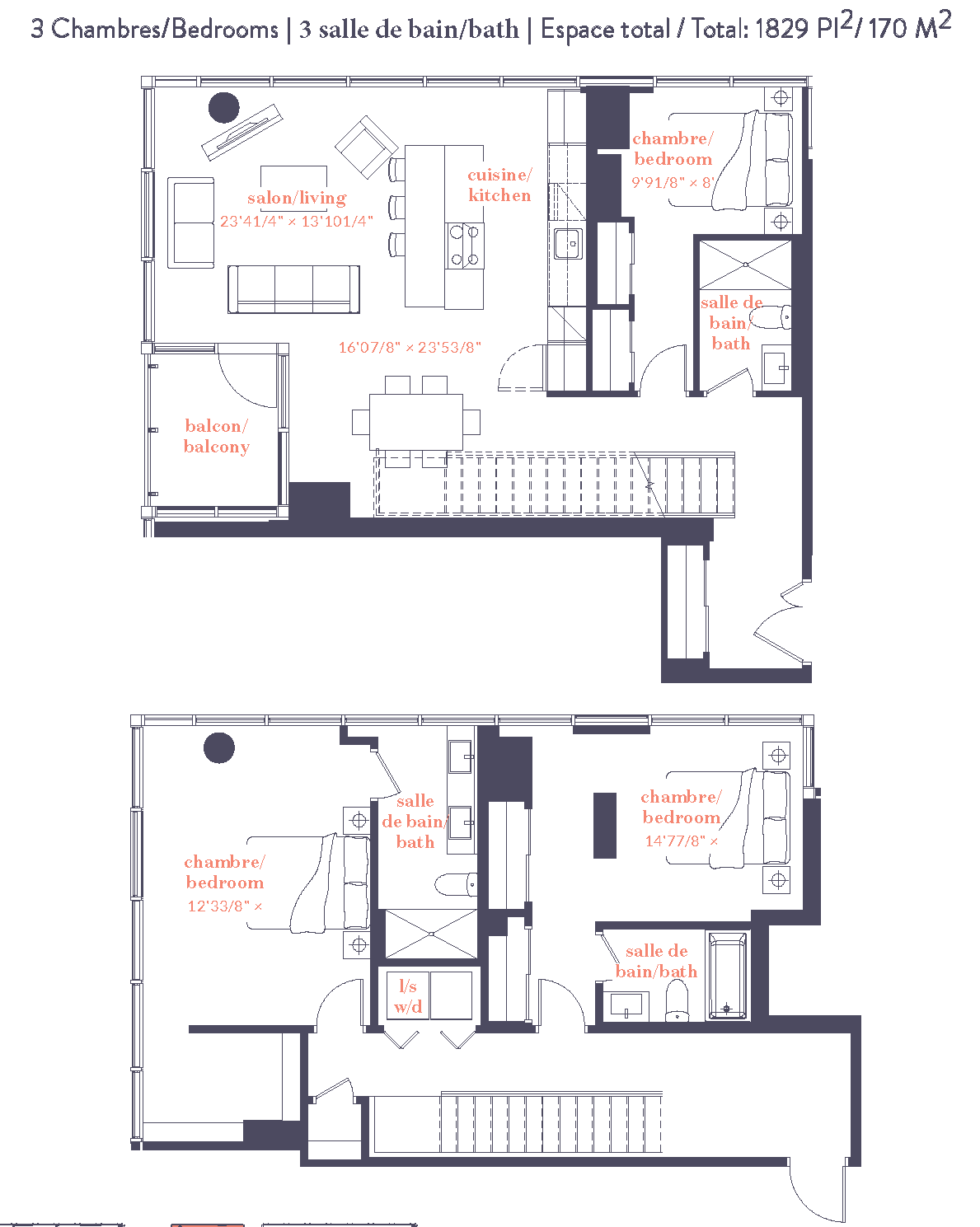 A floor plan of a house with 3 bedrooms