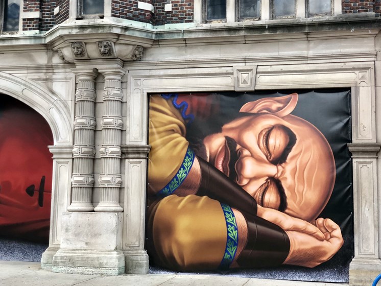 Mural of sleeping giant on building exterior- The Arts Lofts at Dayton Arcade, Dayton, OH - Kevin Lush Photography