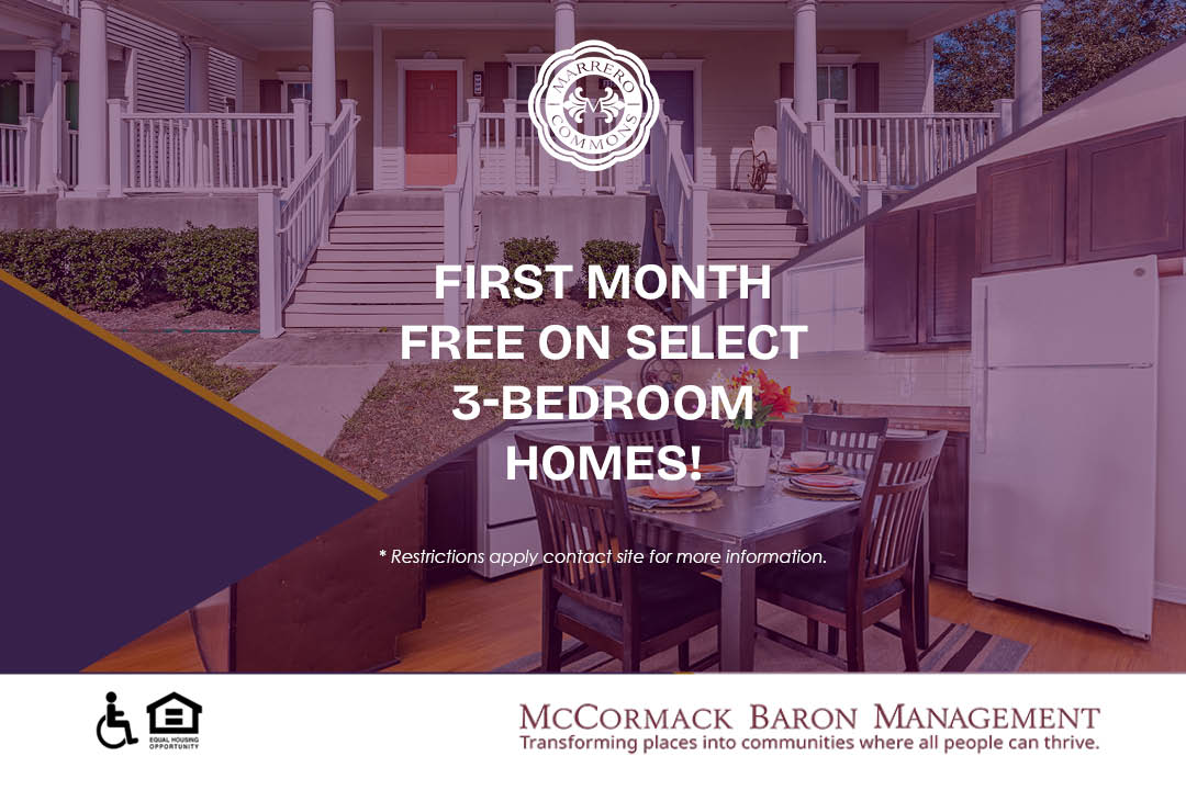 First month free on select 3-bedroom homes! *Restrictions apply contact site for information.