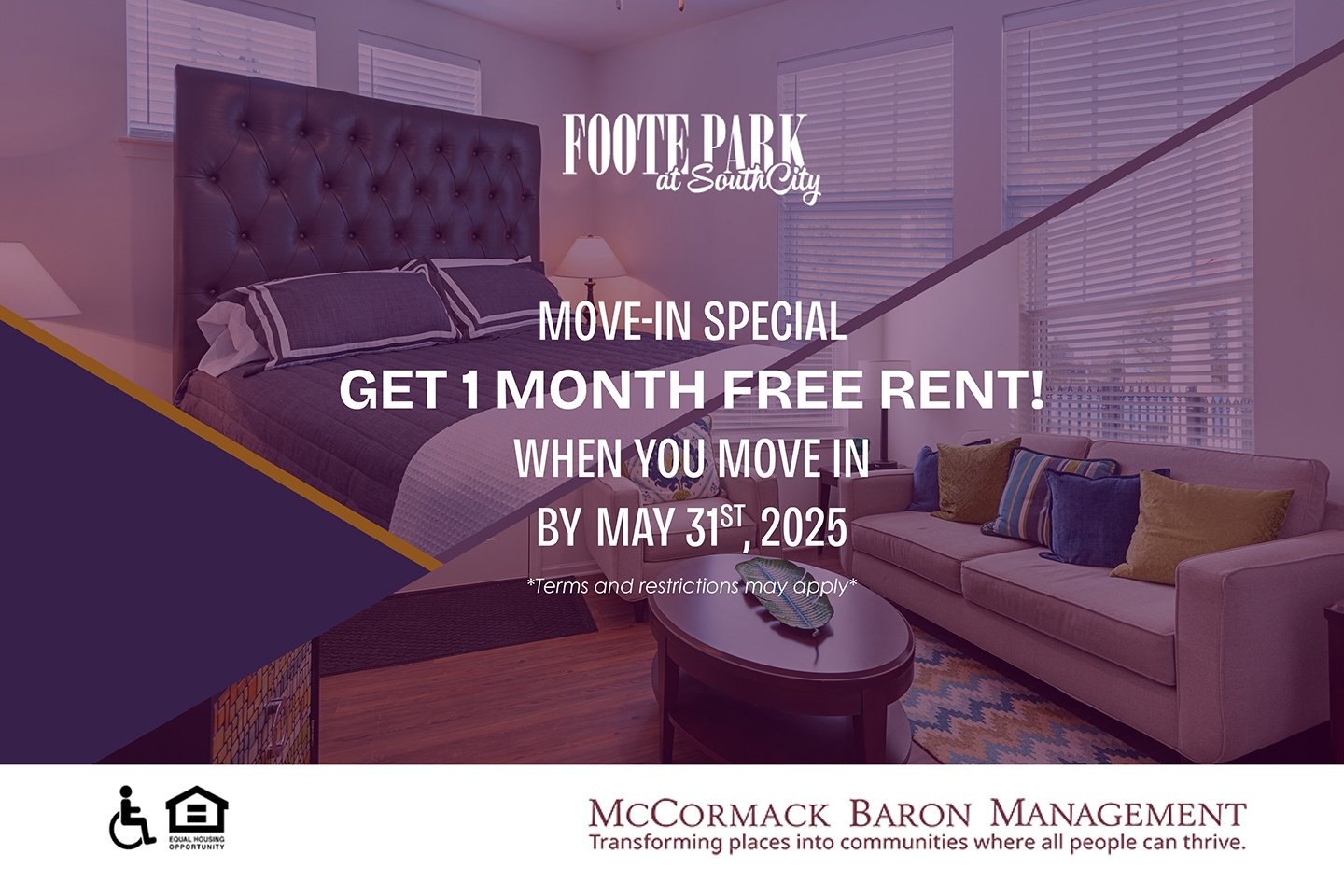 MOVE-IN SPECIAL get 1 MONTH FREE RENT! when you move in  by may 31st, 2025 *Terms and restrictions may apply*