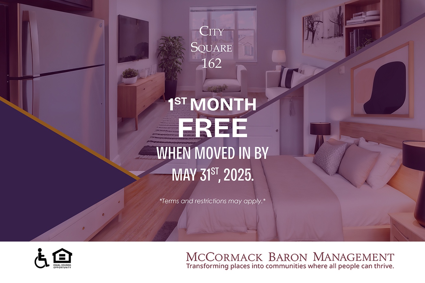 1st month free when moved in by 5/31/25.   *Terms and restrictions may apply.*