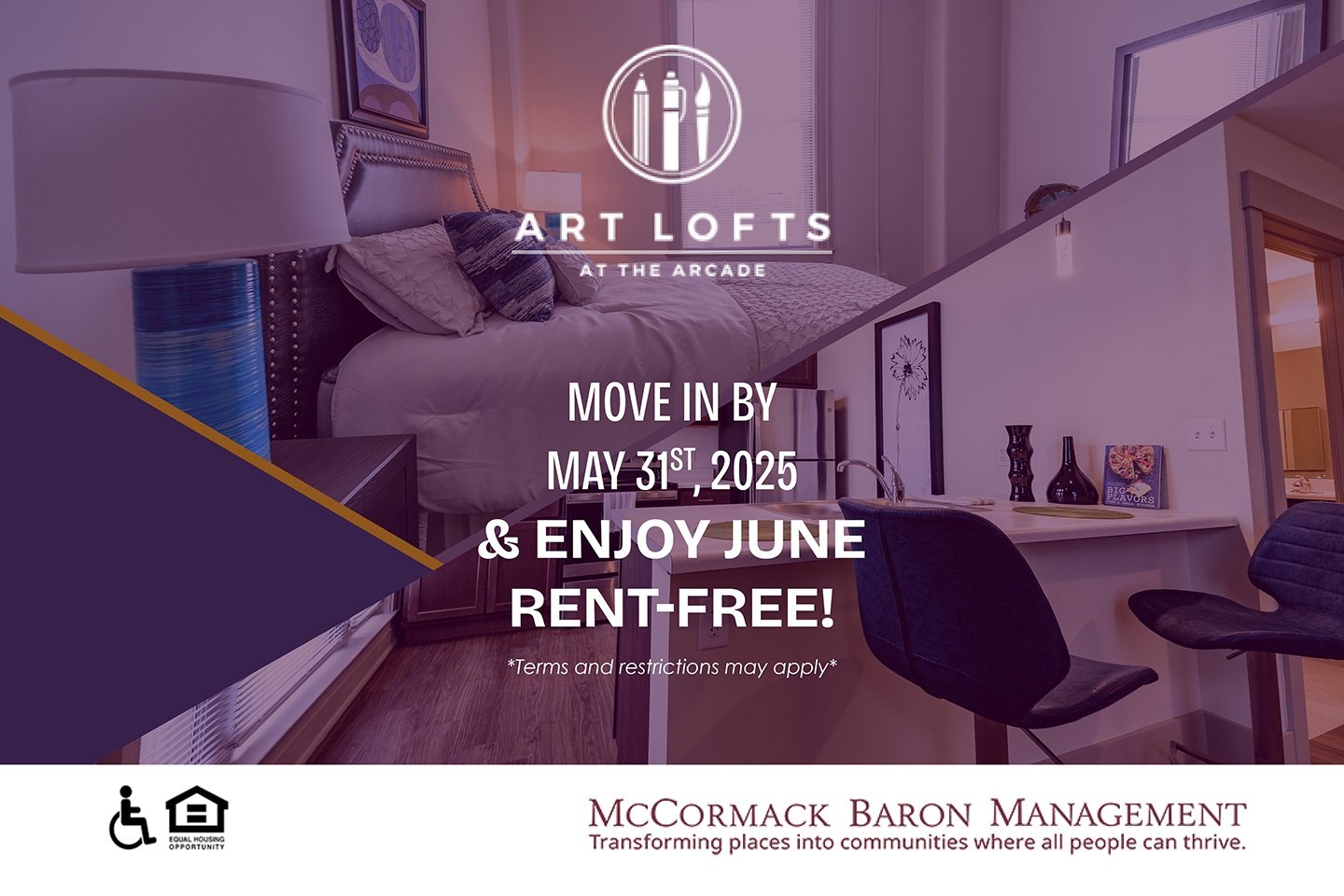 Move in by May 31st, 2025 & enjoy June RENT-FREE! *Terms and restrictions may apply*