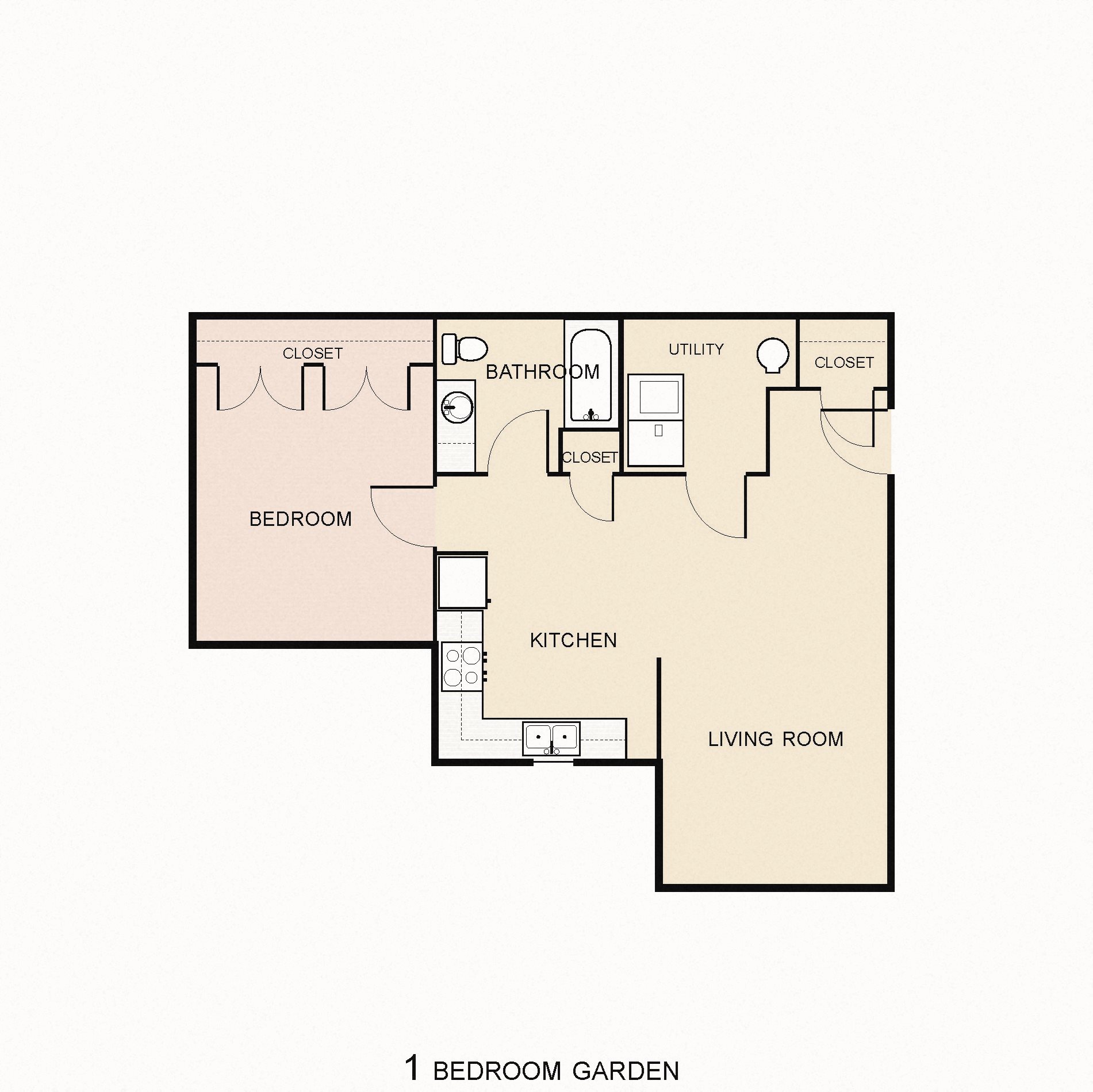 1 Bedroom 1 Bathroom Apartment 2D Floorplan 1 Bedroom 1 Bathroom Apartment 2D Floorplan-Villas on the Strand, Galveston, TX 77550