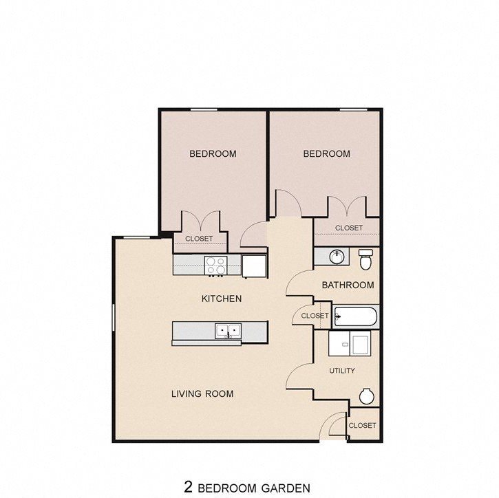 2 Bedroom 1 Bathroom Apartment 2D Floorplan 2 Bedroom 1 Bathroom Apartment 2D Floorplan-Villas on the Strand, Galveston, TX 77550