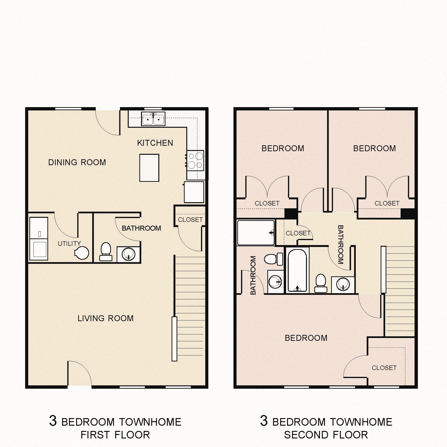 3 Bedroom 3 Bathroom Townhome 2D Floorplan 3 Bedroom 3 Bathroom Townhome 2D Floorplan-Villas on the Strand, Galveston, TX 77550