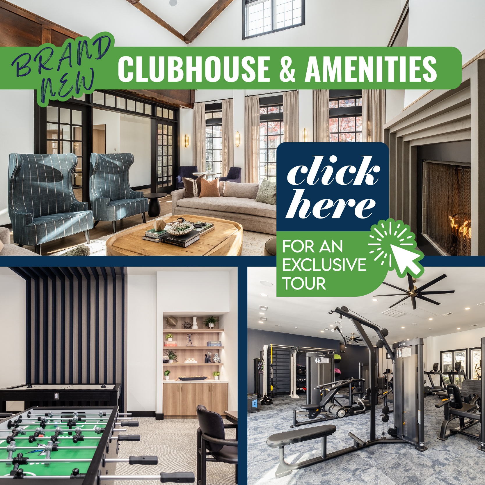 SEVERAL IMAGES OF A NEWLY RENOVATED RESIDENT ACTIVITY CENTER DISPLAYING THE NEW FINISHES AND AMENITIES NOW AVAILABLE TO RESIDENTS