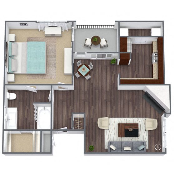 A2: 1 Bed 1 Bath floor plan