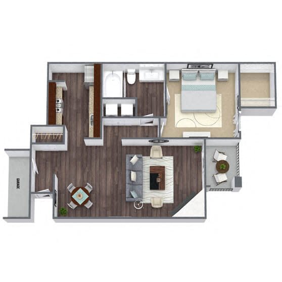 A3: 1 Bed 1 Bath floor plan