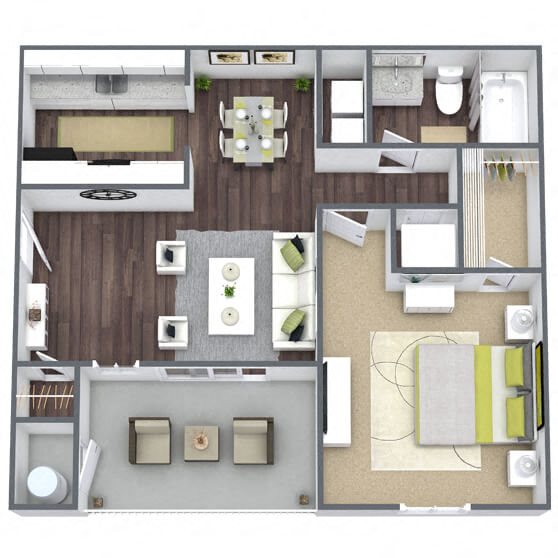 A1: 1 Bed 1 Bath floor plan