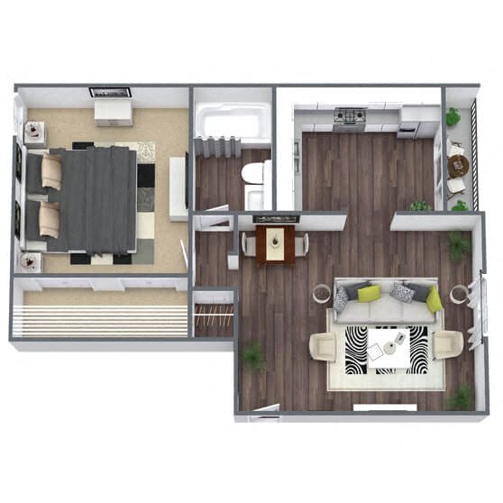 A1: 1 Bed 1 Bath floor plan