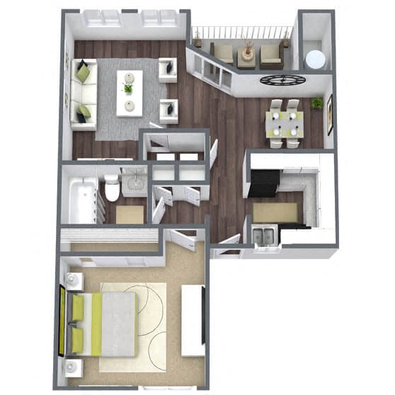 A2: 1 Bed 1 Bath floor plan