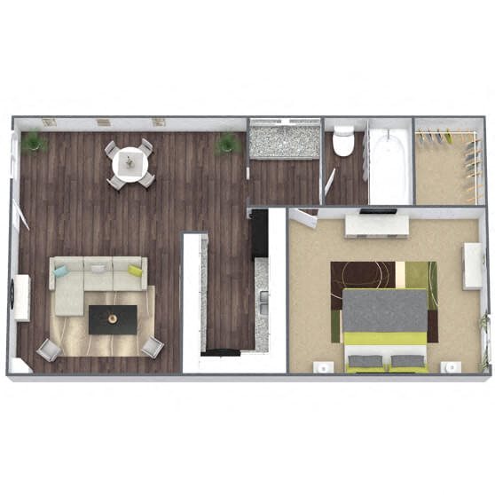 A1: 1 Bed 1 Bath floor plan