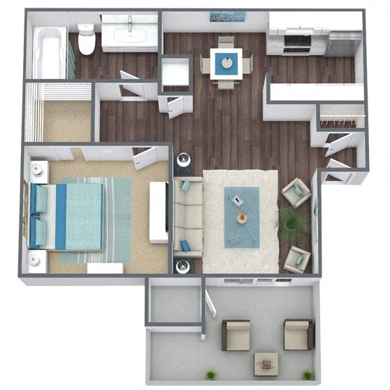A1: 1 Bed 1 Bath floor plan