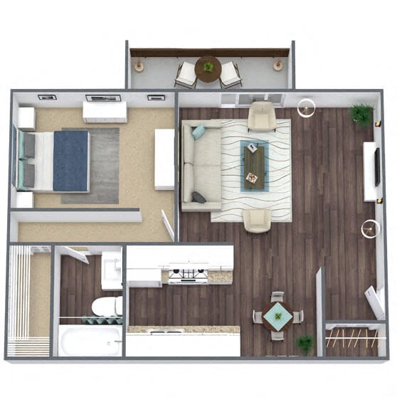 A1: 1 Bed 1 Bath floor plan