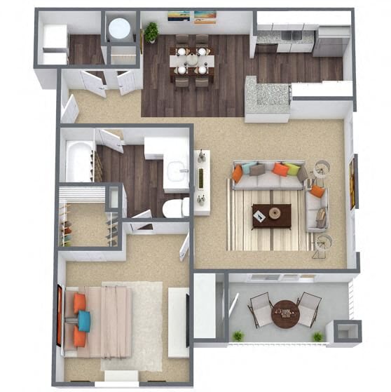 A1: 1 Bed 1 Bath floor plan