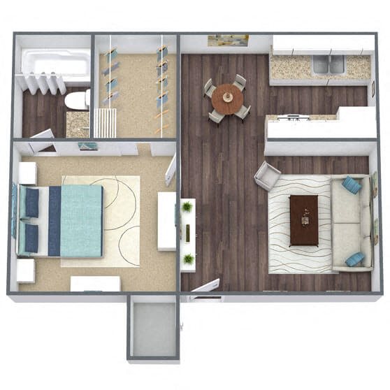 A1: 1 Bed 1 Bath floor plan