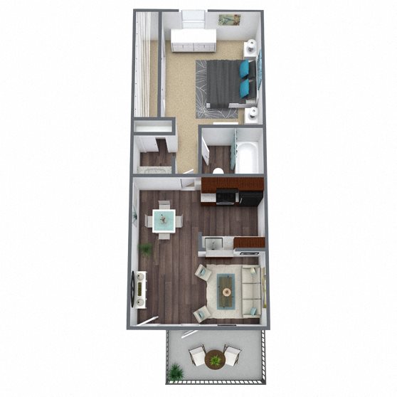 A1: 1 Bed 1 Bath floor plan
