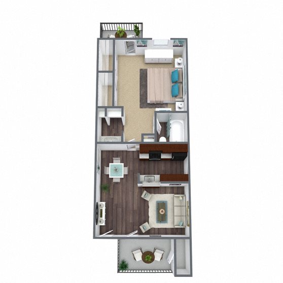 A2: 1 Bed 1 Bath floor plan
