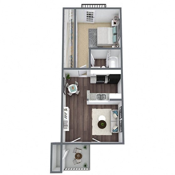A1: 1 Bed 1 Bath floor plan