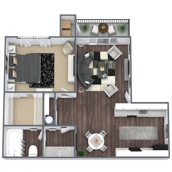 A2: 1 Bed 1 Bath floor plan
