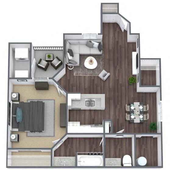 A2: 1 Bed 1 Bath floor plan