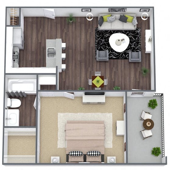 A1: 1 Bed 1 Bath floor plan