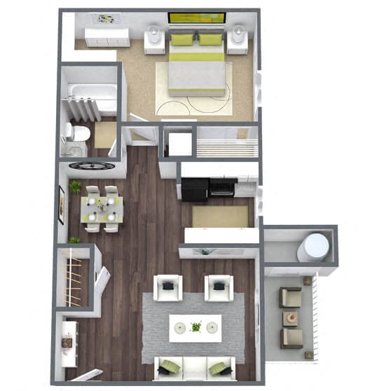 A3: 1 Bed 1 Bath floor plan