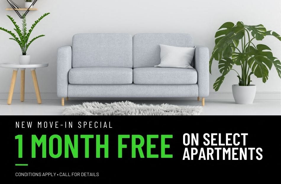 Get 1 Month FREE on select apartments for a limited time! Conditions apply, call for details.