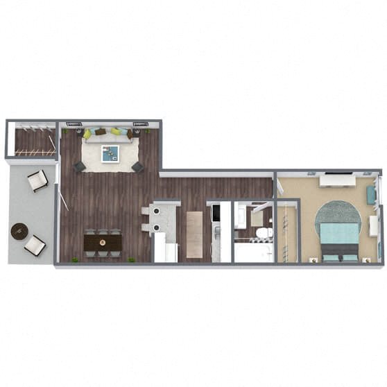 A2: 1 Bed 1 Bath floor plan