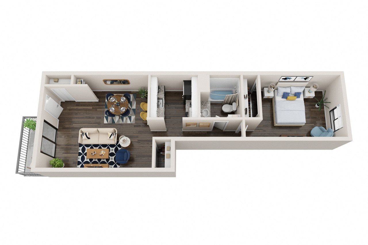 A1: 1 Bed 1 Bath floor plan
