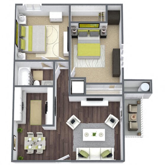 B1: 2 Bed 1 Bath floor plan