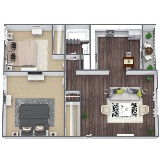 B1: 2 Bed 1 Bath floor plan