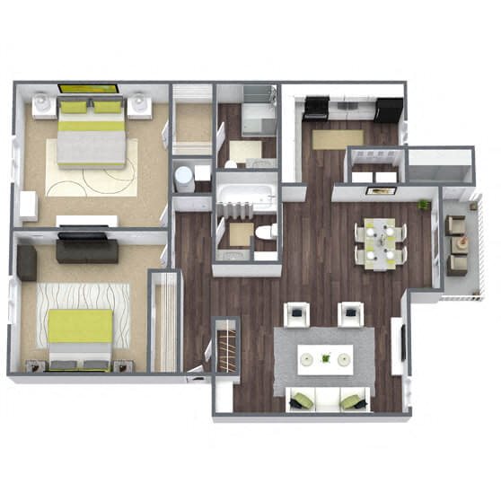 B3: 2 Bed 2 Bath floor plan