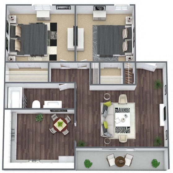 B2: 2 Bed 1 Bath floor plan