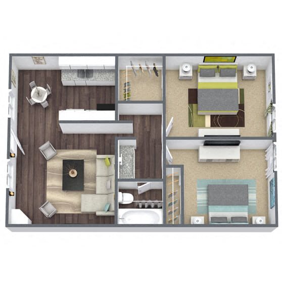 B1: 2 Bed 1 Bath floor plan