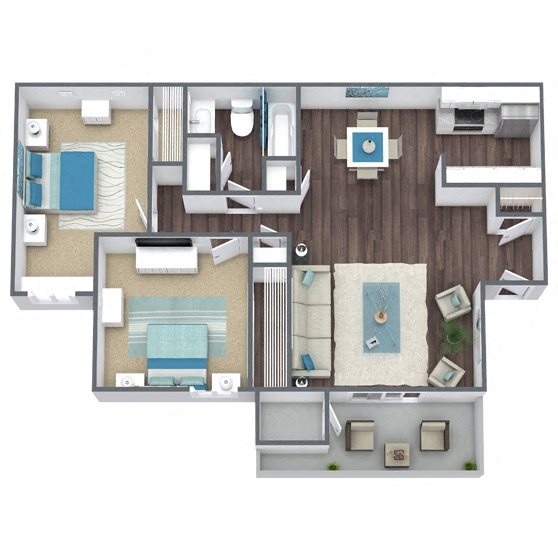 B1: 2 Bed 1 Bath floor plan