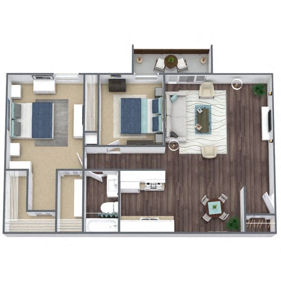 B1: 2 Bed 1 Bath floor plan