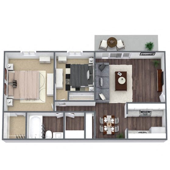 B1: 2 Bed 1 Bath floor plan