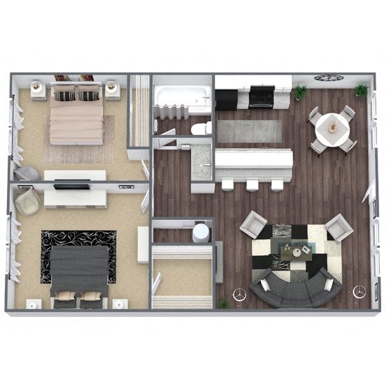 B1: 2 Bed 1 Bath floor plan