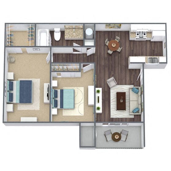 B1: 2 Bed 1 Bath floor plan