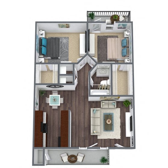 B1: 2 Bed 1 Bath floor plan