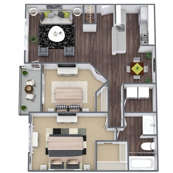 B1: 2 Bed 1 Bath floor plan