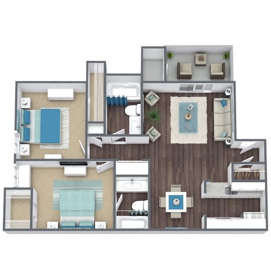 B2: 2 Bed 2 Bath floor plan
